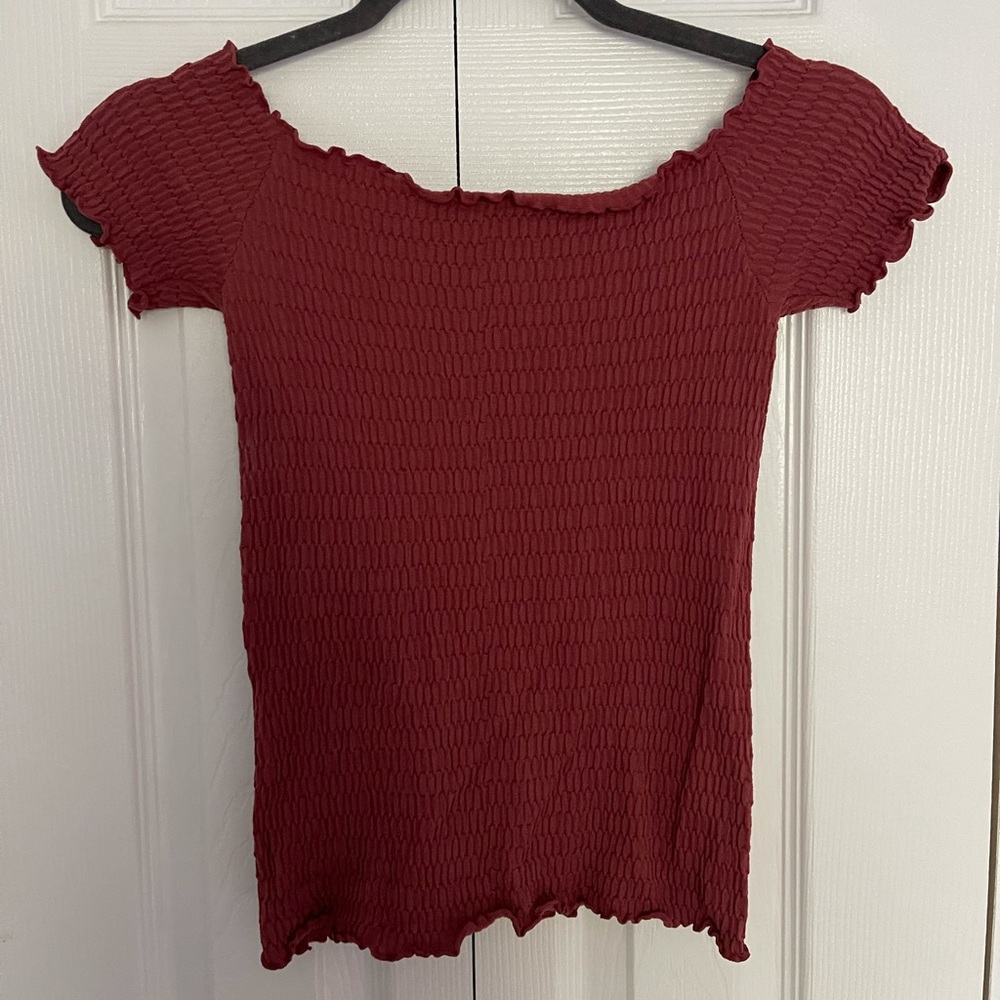 Free people smocked rust colored off the shoulder top